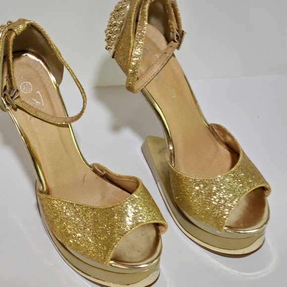 Champagne Glitter Spike Studded Anti Gravity Wedge Womens Shoes Sz 6.5 - Picture 2 of 10